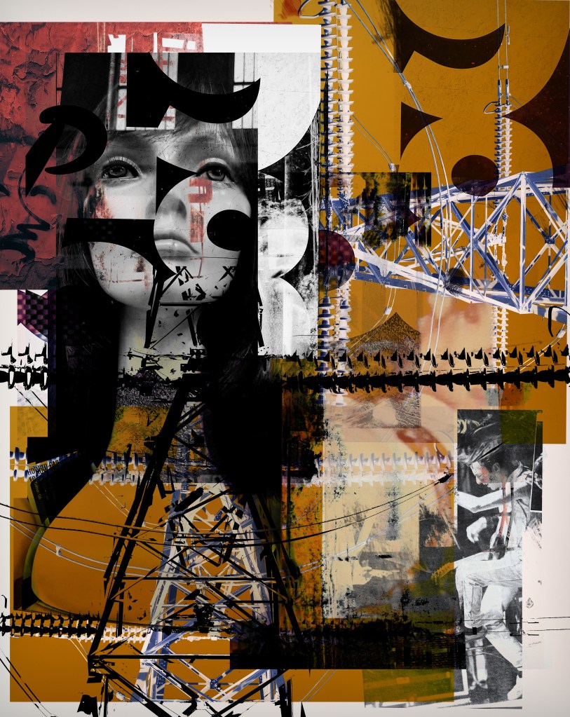 Portrait - Digital composition- Mixed Media- Art on alumium - Grunge style - Typography in art- Large Scale- Commission artwork