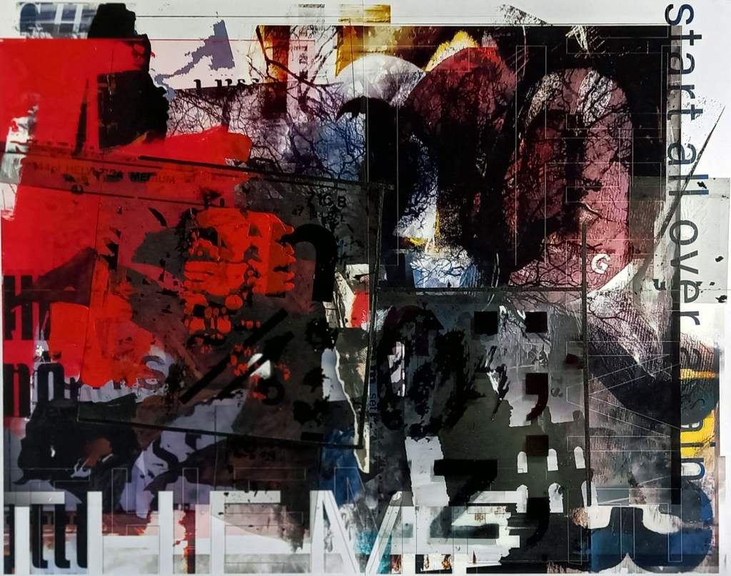 ‘Deconstructing the Construct’
   
The work is derived from personal experience, memory, encounter, and thought. The imagery that forms the inspiration for ‘Fragments’, is predominately taken from the North-East and brings together many 
disparate and contrasting elements that I encounter, often over 
prolonged periods of time. Reporting on daily experiences, putting down what I see in unique visual terms. I am fascinated with 
structures, buildings, signs, symbols, detritus and discarded elements that are the fabric of our towns and cities.  I take inspiration from the world around me, with a compulsion to do something about and with it. Everything I use is relative, and everything is acceptable. 
Multiplicity, variation, and inclusion are essential in the 
compositions.


Much of the work is built up with fragments of imagery that lose their original context, purpose, or identity, as they become absorbed into the compositions. There is a loss of pictorial definition between the photographic source and its subsequent re-worked appearance, as it is subjected to a series of stages that alters its original 
characteristics, enabling the reality of the image to flee, leaving only a crude, and faded memory. 
Multiple images are layered and positioned for their visual appeal as shapes and forms, as opposed to any obvious correlation between 
themselves.


Clues to original location, time and place become confused, as the 
imagery is conjoined, morphed, and juxtaposed, creating jarring 
narratives. As a series of works, they tell their own stories. They are a visual document of my experience. 
Text is also a crucial, integral, and recurring element in all of the work. Wording in books, song lyrics and titles, street signage, 
packaging are but a few of the sources that I use. Text forms the titles or inspires the creation of a particular work. The written word adds a wholly different dimension, as it can inform, add meaning, 
instigate, or mislead the viewer. I am interested in the appropriation of text in different visual contexts, it can be a distraction from the other elements, as we tend to rely on words for instruction, meaning and validation, but type is also beautiful in itself, with its 
variable shapes and forms that serve as a pure visual inclusion to the compositions.
