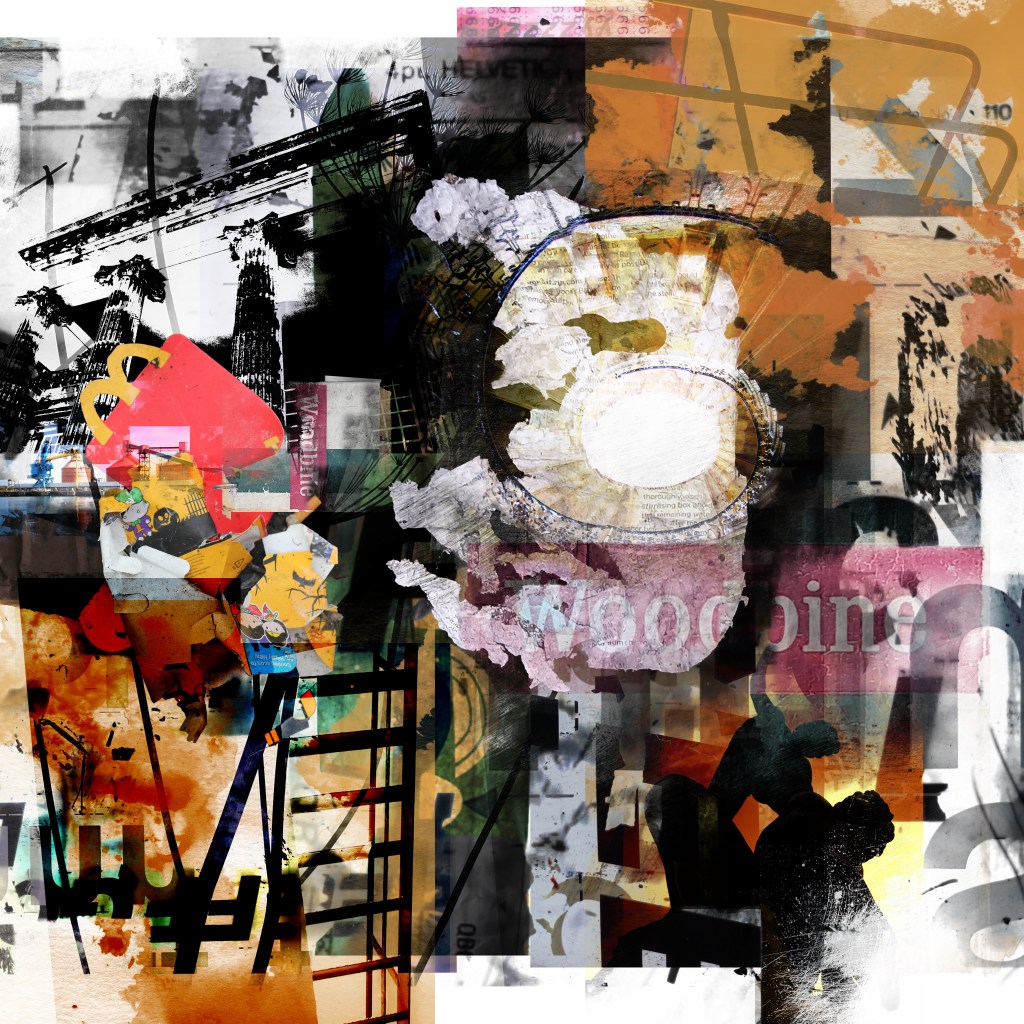 ‘Deconstructing the Construct’
   
The work is derived from personal experience, memory, encounter, and thought. The imagery that forms the inspiration for ‘Fragments’, is predominately taken from the North-East and brings together many 
disparate and contrasting elements that I encounter, often over 
prolonged periods of time. Reporting on daily experiences, putting down what I see in unique visual terms. I am fascinated with 
structures, buildings, signs, symbols, detritus and discarded elements that are the fabric of our towns and cities.  I take inspiration from the world around me, with a compulsion to do something about and with it. Everything I use is relative, and everything is acceptable. 
Multiplicity, variation, and inclusion are essential in the 
compositions.


Much of the work is built up with fragments of imagery that lose their original context, purpose, or identity, as they become absorbed into the compositions. There is a loss of pictorial definition between the photographic source and its subsequent re-worked appearance, as it is subjected to a series of stages that alters its original 
characteristics, enabling the reality of the image to flee, leaving only a crude, and faded memory. 
Multiple images are layered and positioned for their visual appeal as shapes and forms, as opposed to any obvious correlation between 
themselves.


Clues to original location, time and place become confused, as the 
imagery is conjoined, morphed, and juxtaposed, creating jarring 
narratives. As a series of works, they tell their own stories. They are a visual document of my experience. 
Text is also a crucial, integral, and recurring element in all of the work. Wording in books, song lyrics and titles, street signage, 
packaging are but a few of the sources that I use. Text forms the titles or inspires the creation of a particular work. The written word adds a wholly different dimension, as it can inform, add meaning, 
instigate, or mislead the viewer. I am interested in the appropriation of text in different visual contexts, it can be a distraction from the other elements, as we tend to rely on words for instruction, meaning and validation, but type is also beautiful in itself, with its 
variable shapes and forms that serve as a pure visual inclusion to the compositions.
